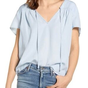 Rails Viera Short Flutter Sleeve Chambray Top Light Vintage Blue